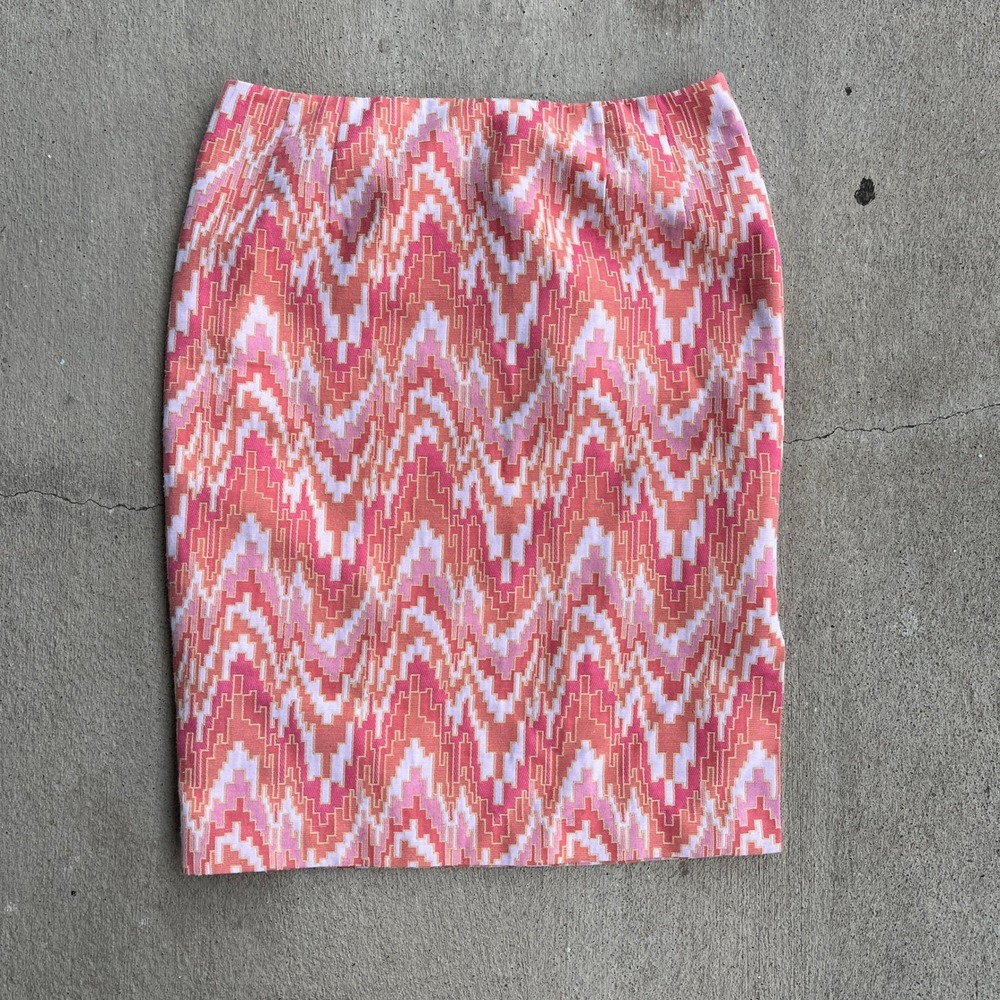 Talbots Skirt Womens Pink Orange Geometric Puzzle Abstract Print Pencil 10